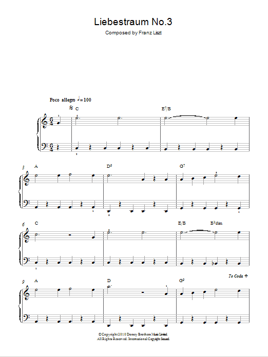 Franz Liszt Liebestraum, Notturno No. 3 (Love's Dream) sheet music notes and chords arranged for Easy Piano