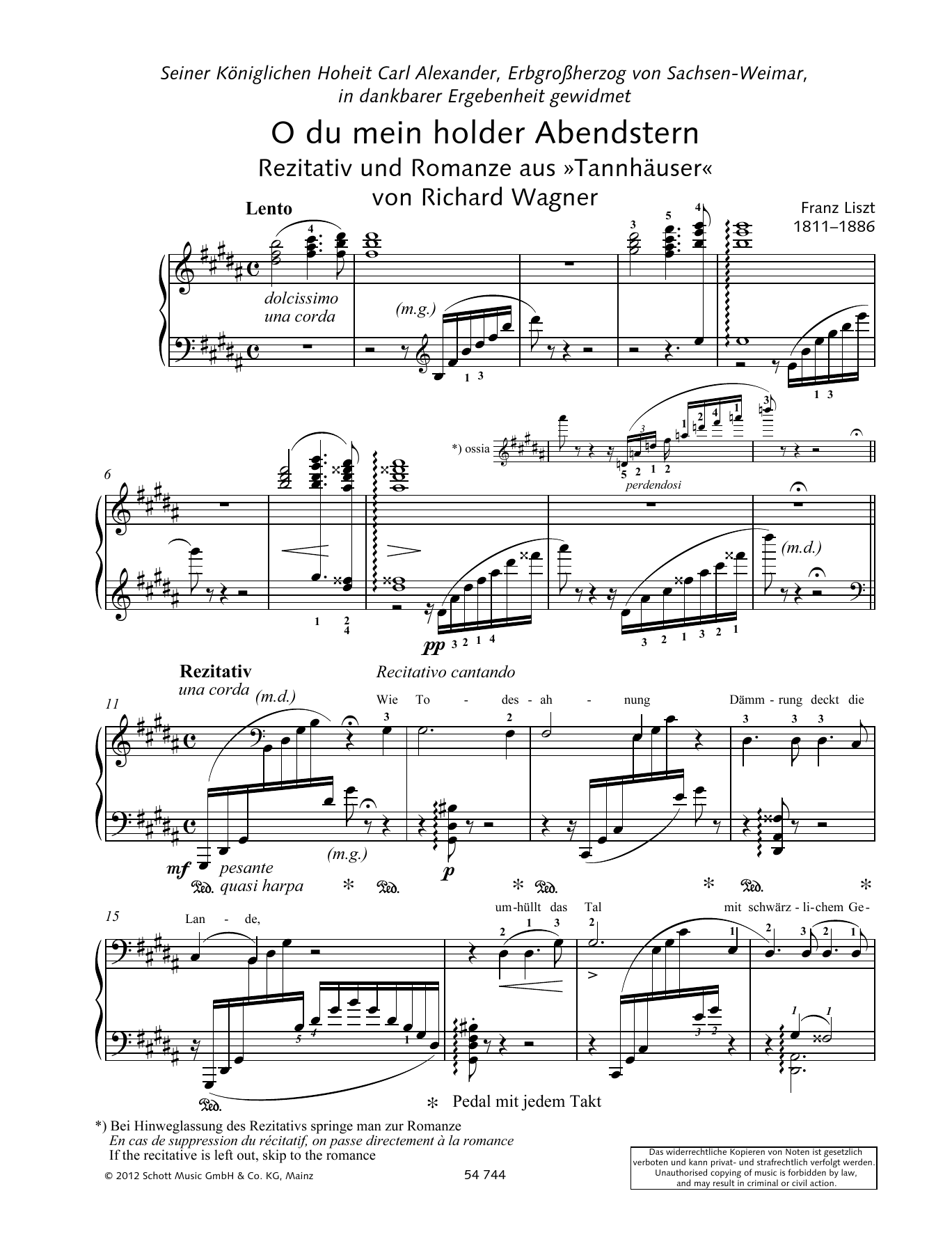 Franz Liszt O thou beloved evening star sheet music notes and chords arranged for Piano Solo