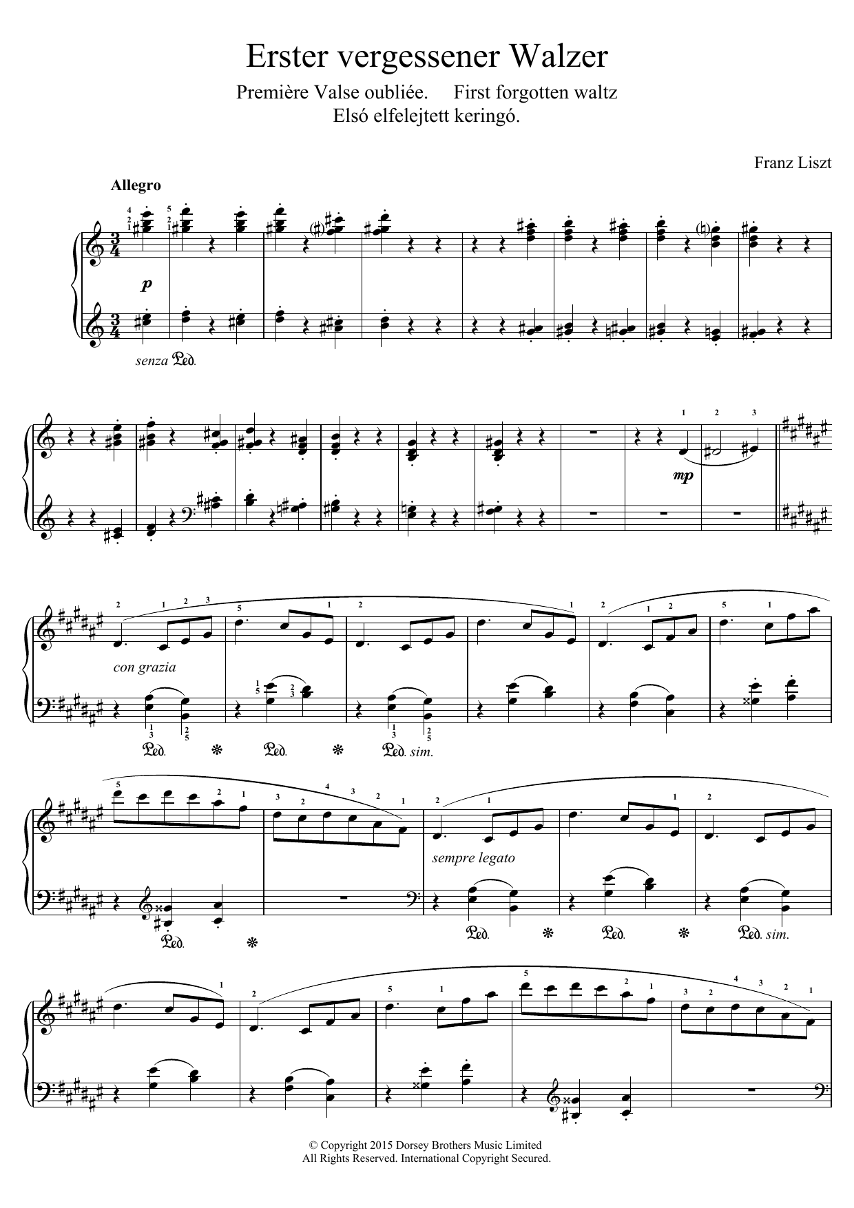 Franz Liszt Valse Oubliee No.1 sheet music notes and chords arranged for Piano Solo