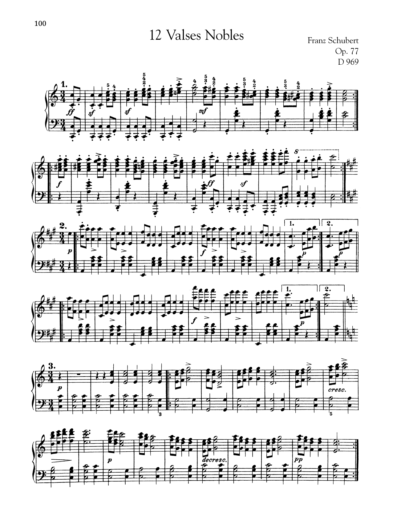 Franz Schubert 12 Valses Nobles, Op. 77, D. 969 sheet music notes and chords arranged for Piano Solo