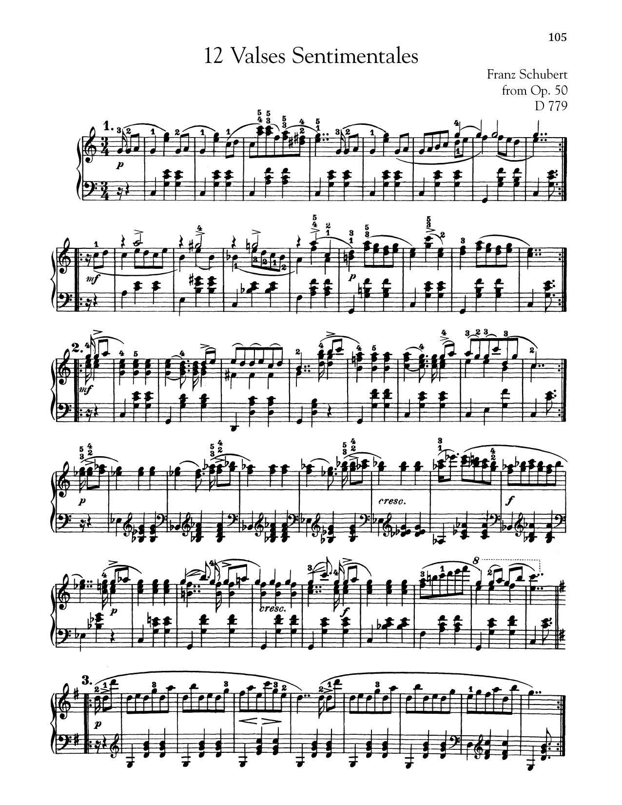 Franz Schubert 12 Valses Sentimentales, Op. 50, D. 779 sheet music notes and chords arranged for Piano Solo