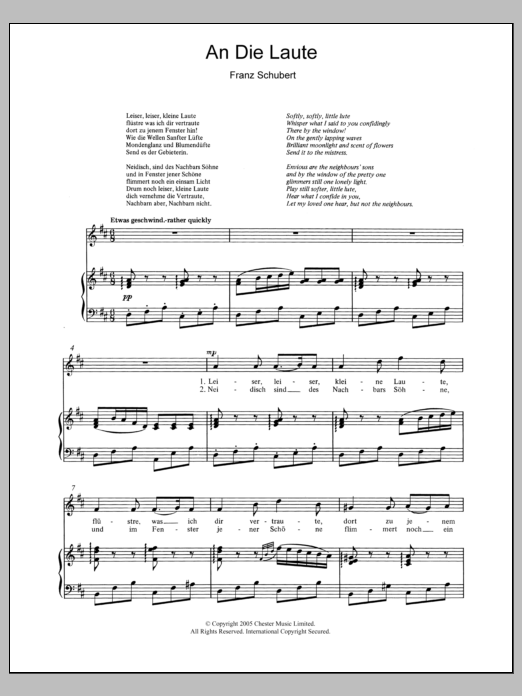 Franz Schubert An Die Laute (To The Lute) Op.81 No.2 sheet music notes and chords arranged for Piano & Vocal