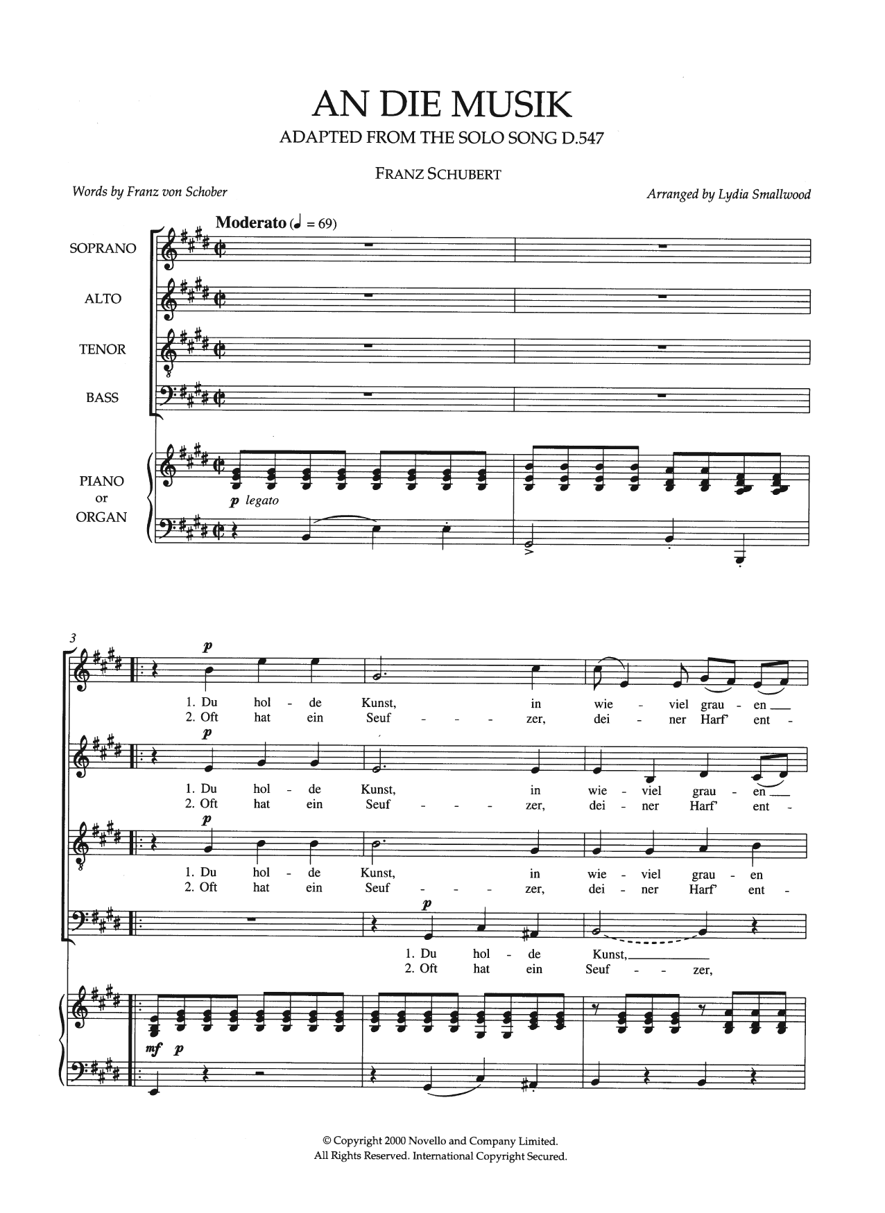Franz Schubert An Die Musik (arr. Lydia Smallwood) sheet music notes and chords arranged for SATB Choir