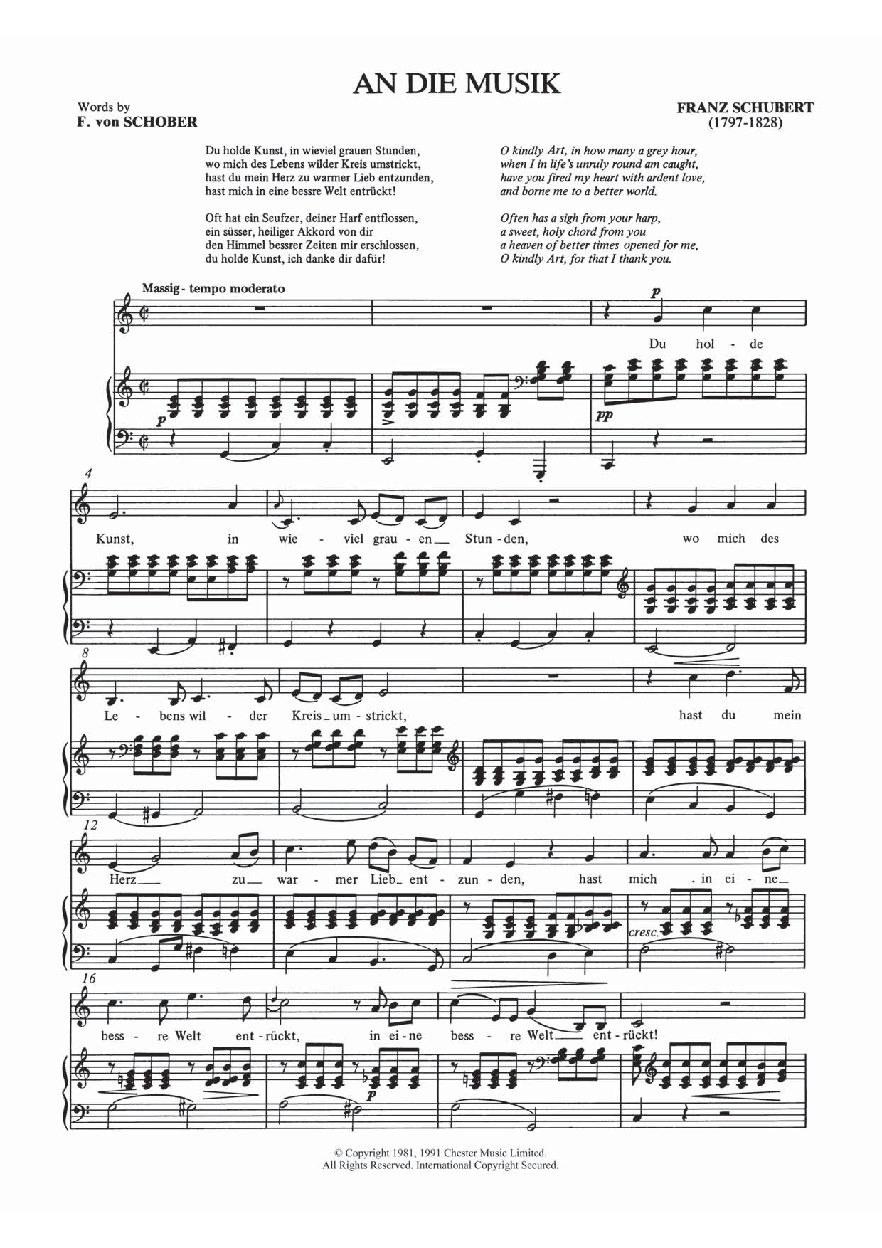 Franz Schubert An Die Musik sheet music notes and chords arranged for Cello and Piano