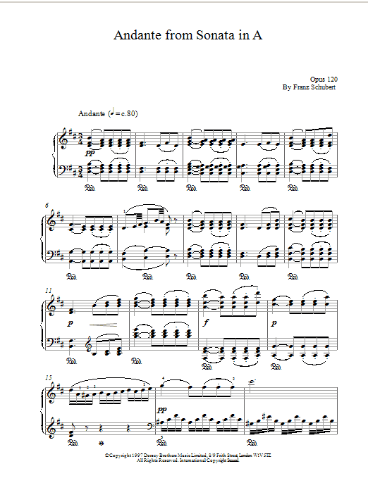 Franz Schubert Andante From Sonata In A sheet music notes and chords arranged for Piano Solo