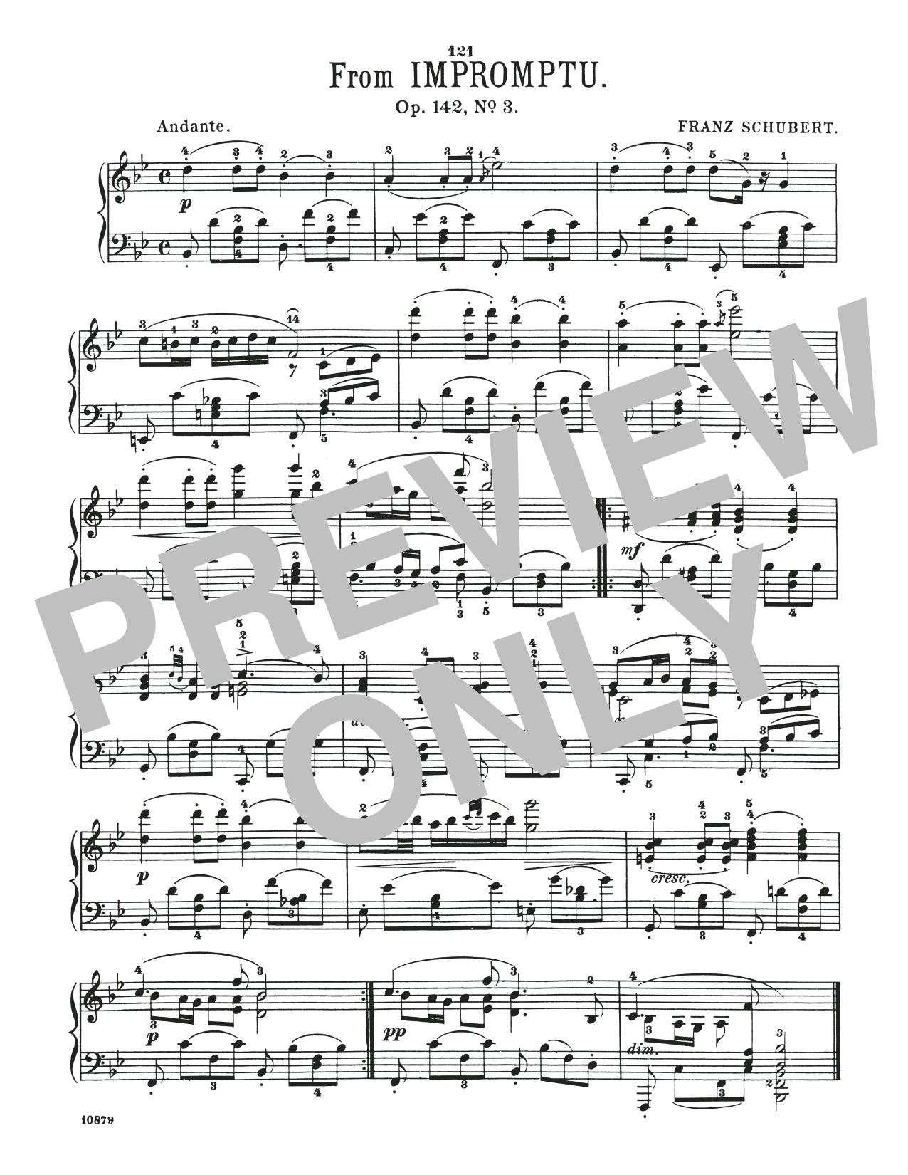 Franz Schubert Andante, Op. 142, No. 3 sheet music notes and chords arranged for Piano Solo