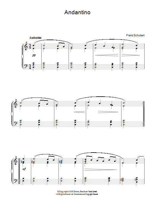 Franz Schubert Andantino sheet music notes and chords arranged for Easy Piano