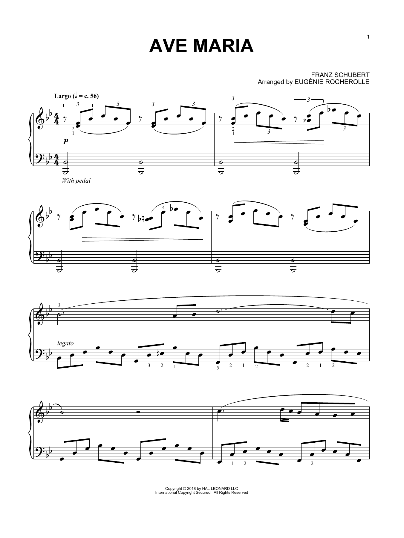 Franz Schubert Ave Maria (arr. Eugénie Rocherolle) sheet music notes and chords arranged for Piano Solo