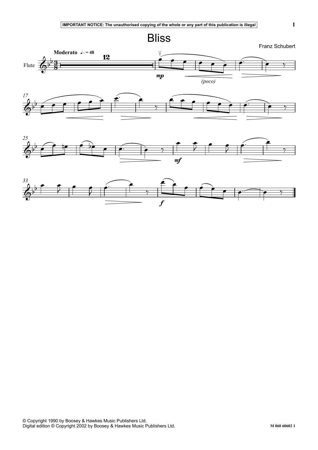 Franz Schubert Bliss sheet music notes and chords arranged for Instrumental Solo