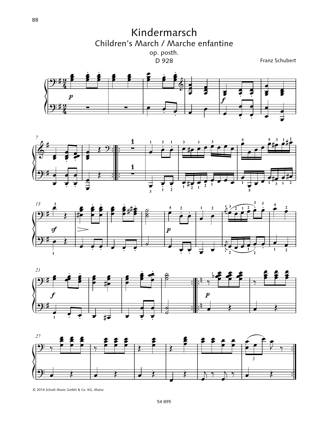 Franz Schubert Children's March sheet music notes and chords arranged for Piano Duet