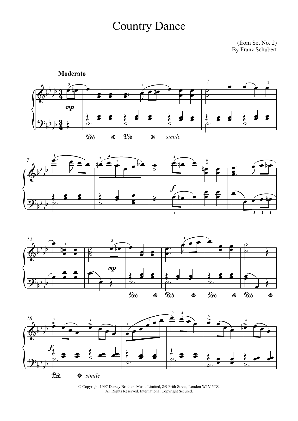Franz Schubert Country Dance sheet music notes and chords arranged for Piano Solo