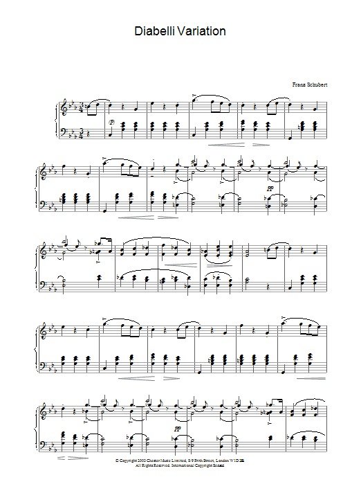 Franz Schubert Diabelli Variation sheet music notes and chords arranged for Piano Solo