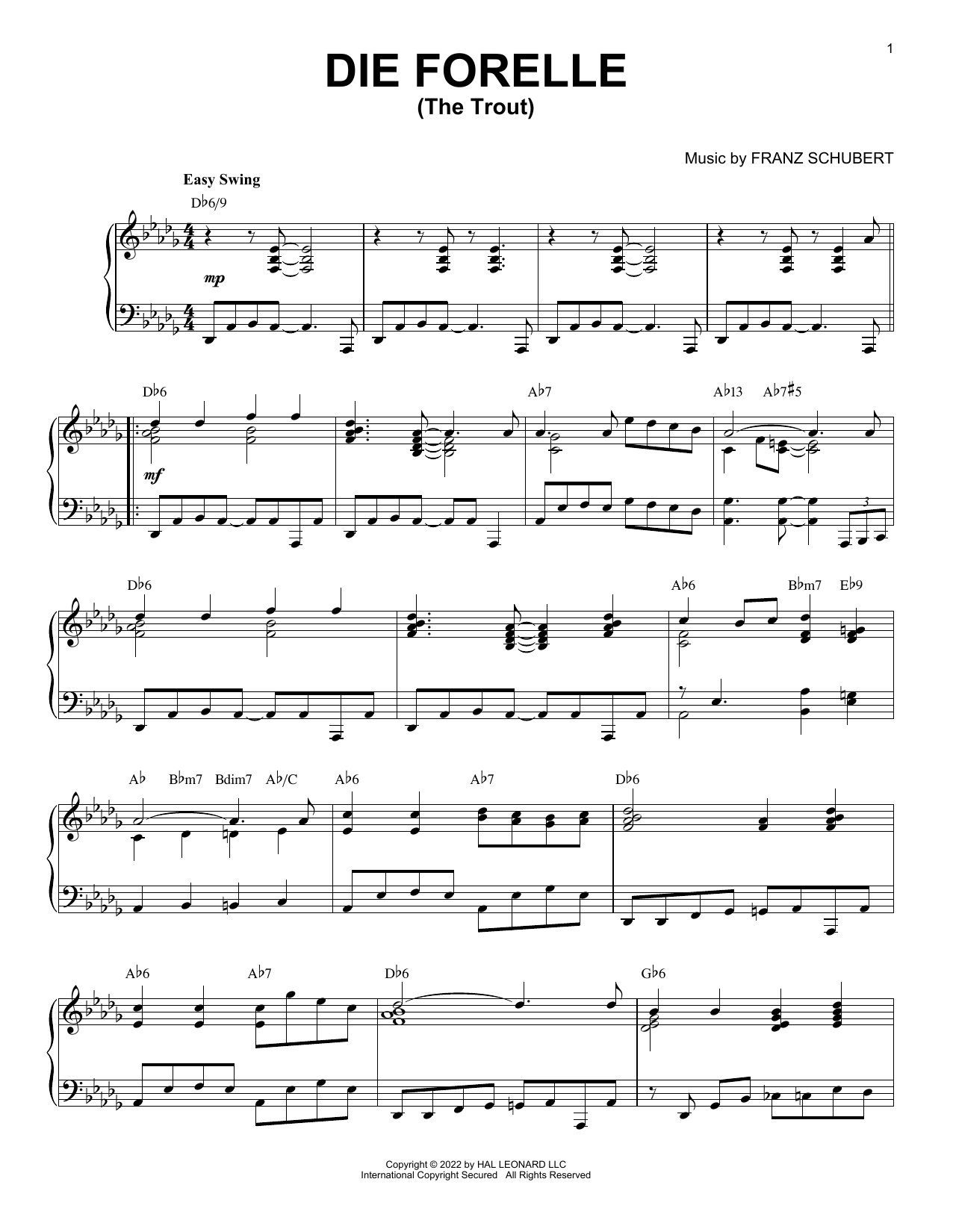 Franz Schubert Die Forelle [Jazz version] (arr. Brent Edstrom) sheet music notes and chords arranged for Piano Solo