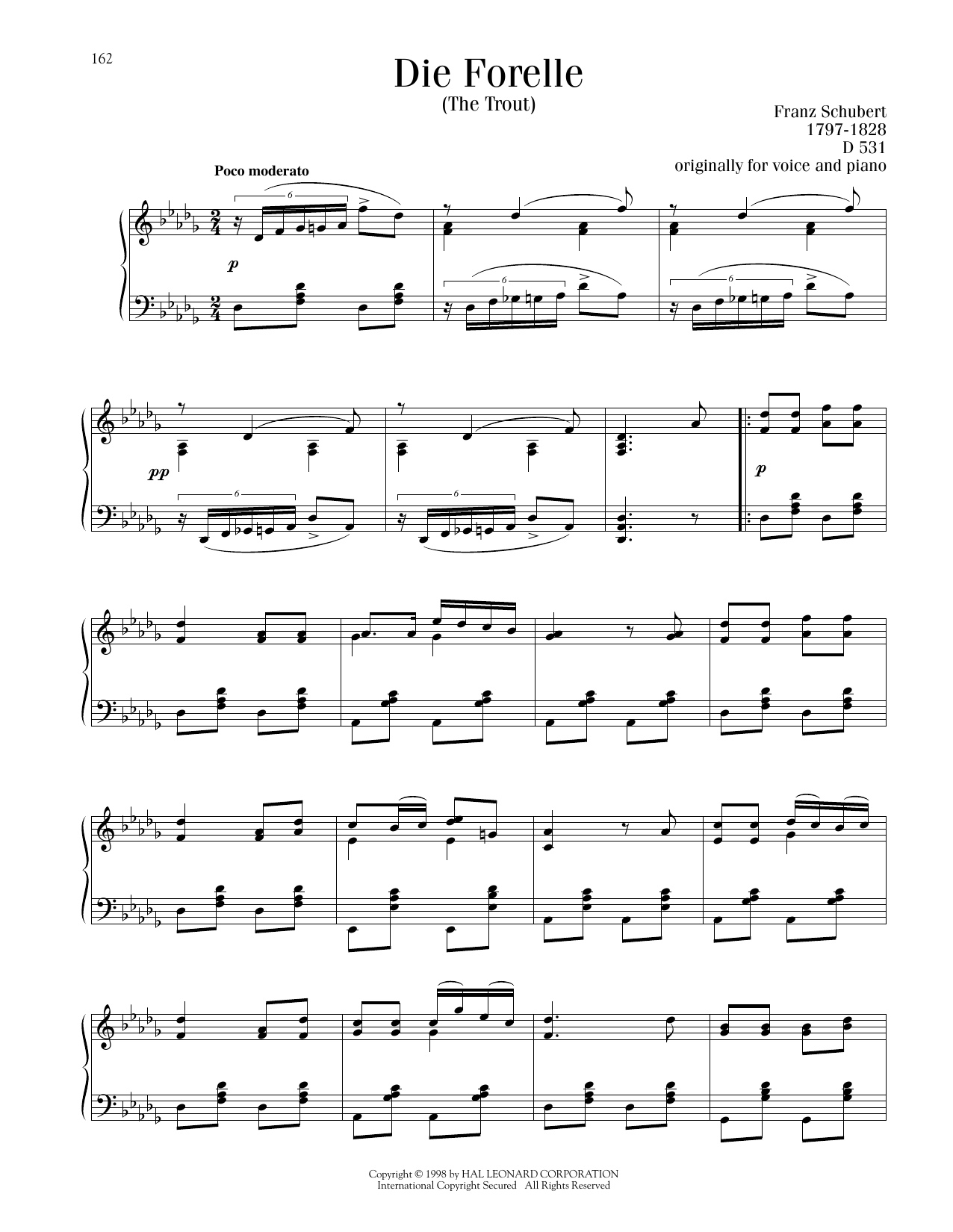 Franz Schubert Die Forelle sheet music notes and chords arranged for Piano Solo