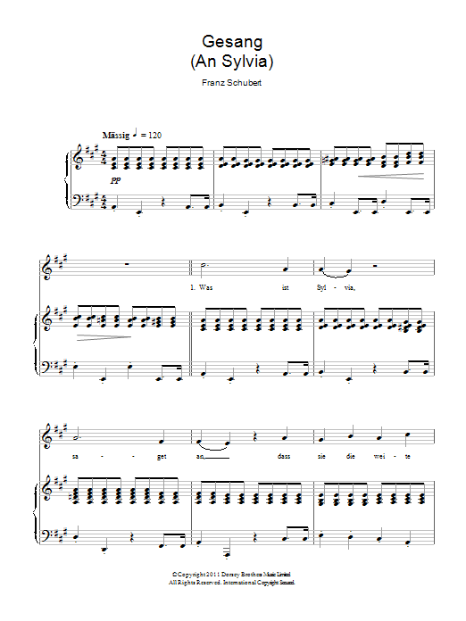 Franz Schubert Gesang An Sylvia sheet music notes and chords arranged for Piano & Vocal