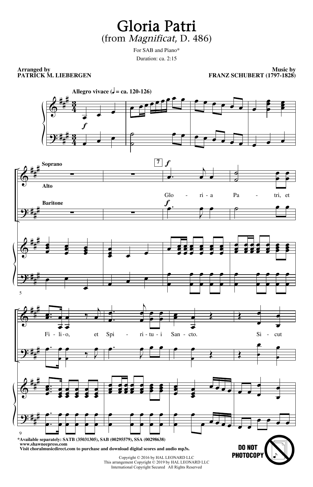 Franz Schubert Gloria Patri (from Magnificat, D. 486) (arr. Patrick M. Liebergen) sheet music notes and chords arranged for SSA Choir