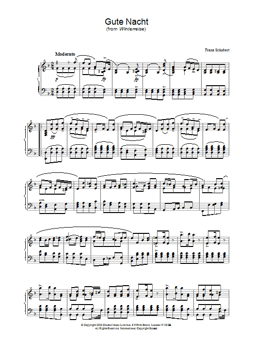 Franz Schubert Gute Nacht sheet music notes and chords arranged for Piano Solo