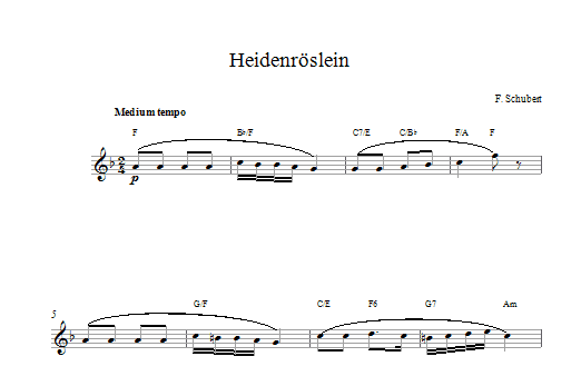 Franz Schubert Heidenroslein sheet music notes and chords arranged for Lead Sheet / Fake Book