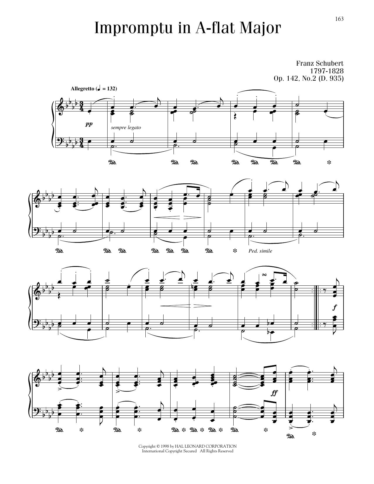 Franz Schubert Impromptu In A-flat Major, Op. 142, No. 2 sheet music notes and chords arranged for Piano Solo
