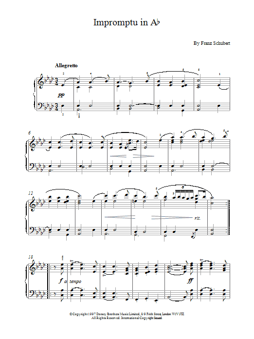 Franz Schubert Impromptu In Ab sheet music notes and chords arranged for Piano Solo