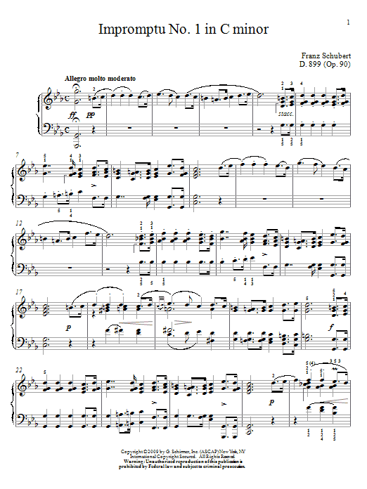 Franz Schubert Impromptu No. 1 In C Minor sheet music notes and chords arranged for Piano Solo