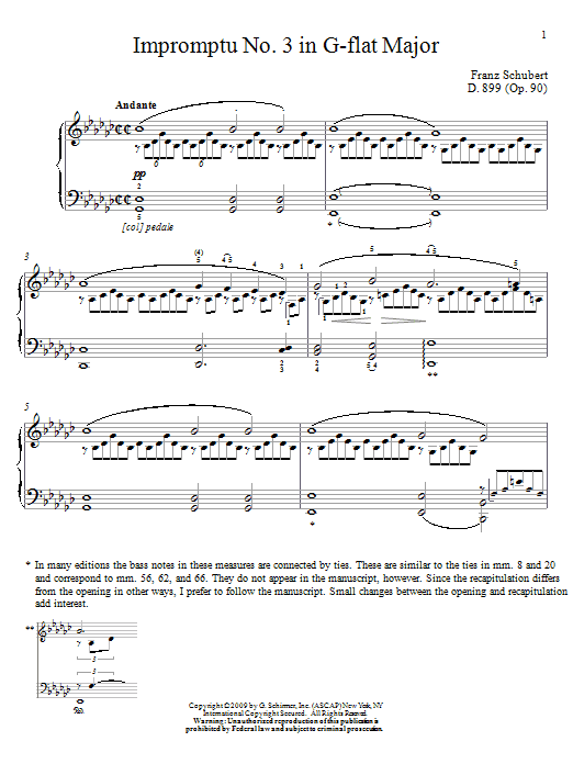 Franz Schubert Impromptu No. 3 In G-Flat Major sheet music notes and chords arranged for Piano Solo