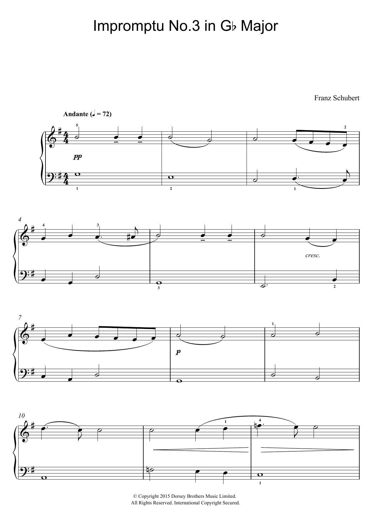 Franz Schubert Impromptu No. 3 in G Flat Major, Op.90 (excerpt) sheet music notes and chords arranged for Piano, Vocal & Guitar Chords
