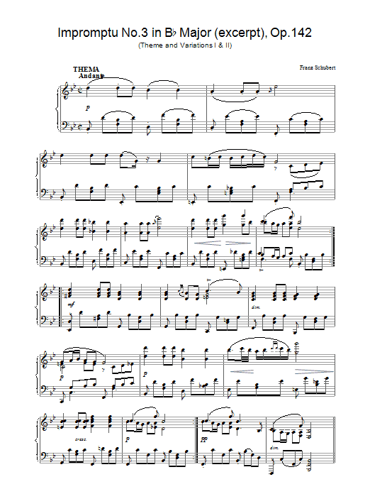 Franz Schubert Impromptu No.3 in Bb Major (excerpt), Op.142 sheet music notes and chords arranged for Piano Solo