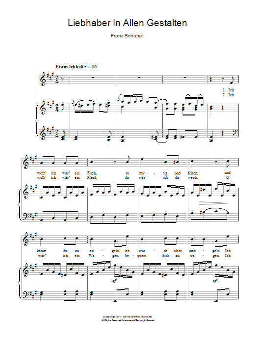 Franz Schubert Liebhaber In Allen Gestalten sheet music notes and chords arranged for Piano & Vocal