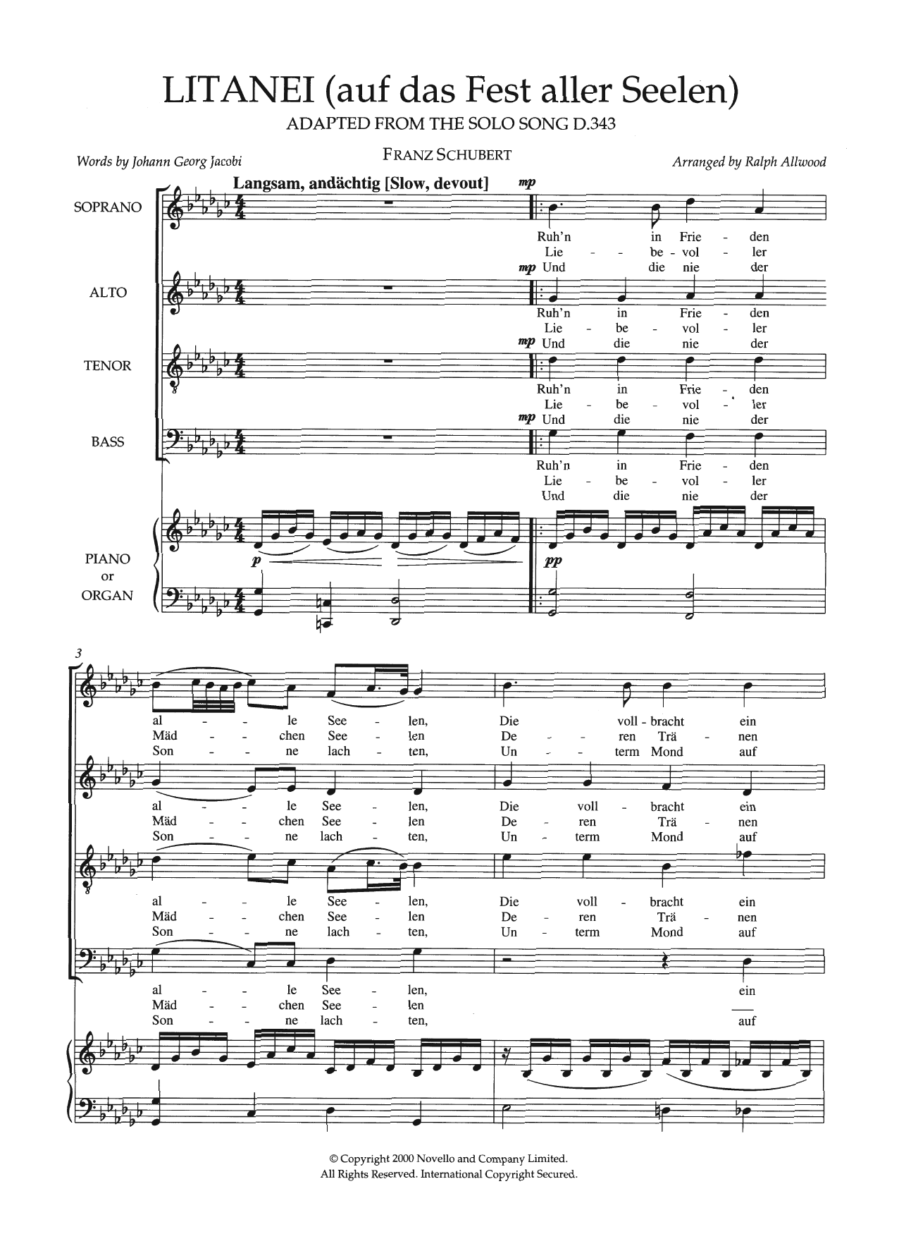 Franz Schubert Litanei (Auf Das Fest Aller Seelen) (arr. Ralph Allwood) sheet music notes and chords arranged for SATB Choir