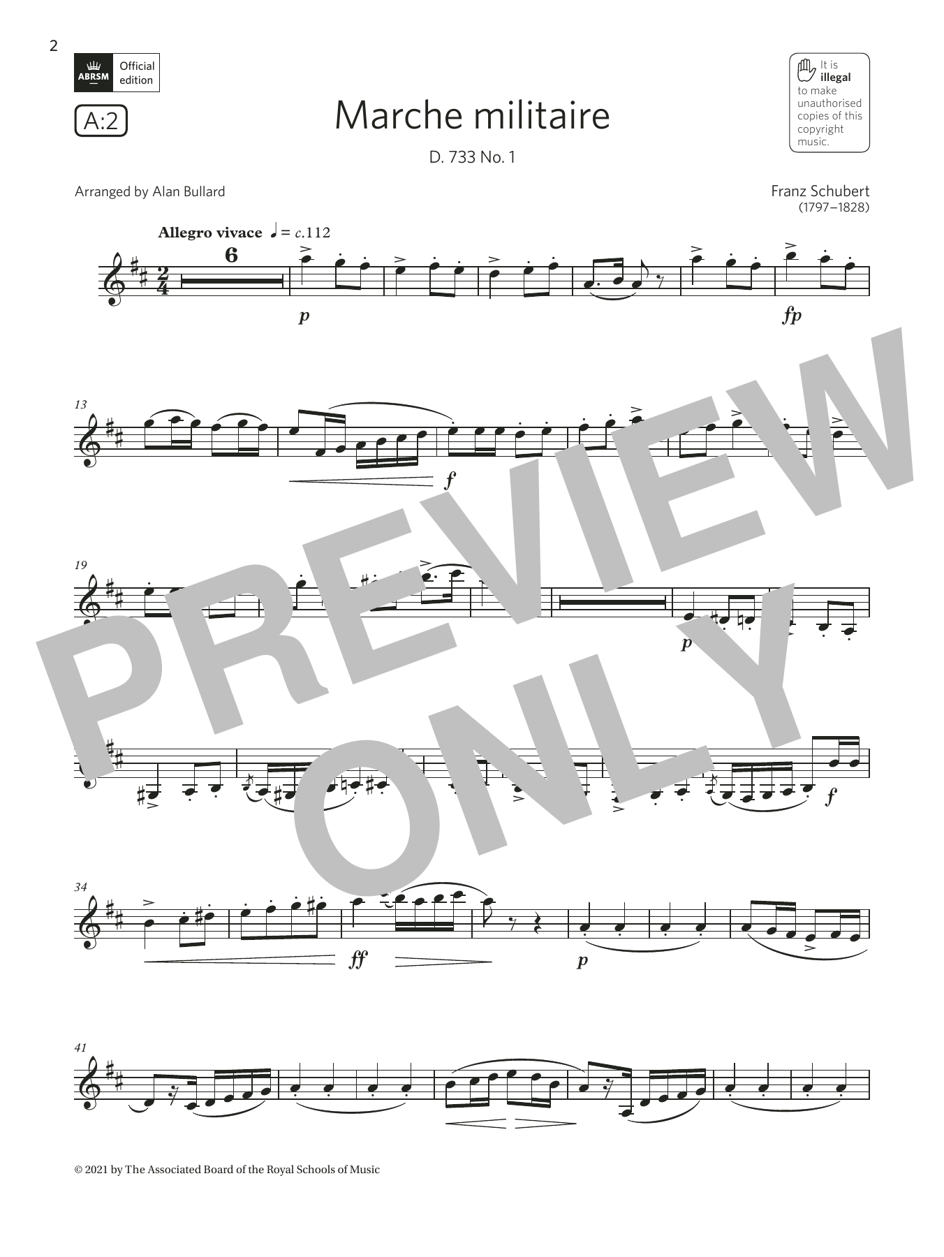 Franz Schubert Marche militaire, D. 733 No. 1  (Grade 5 List A2 from the ABRSM Clarinet syllabus from 2022) sheet music notes and chords arranged for Clarinet Solo