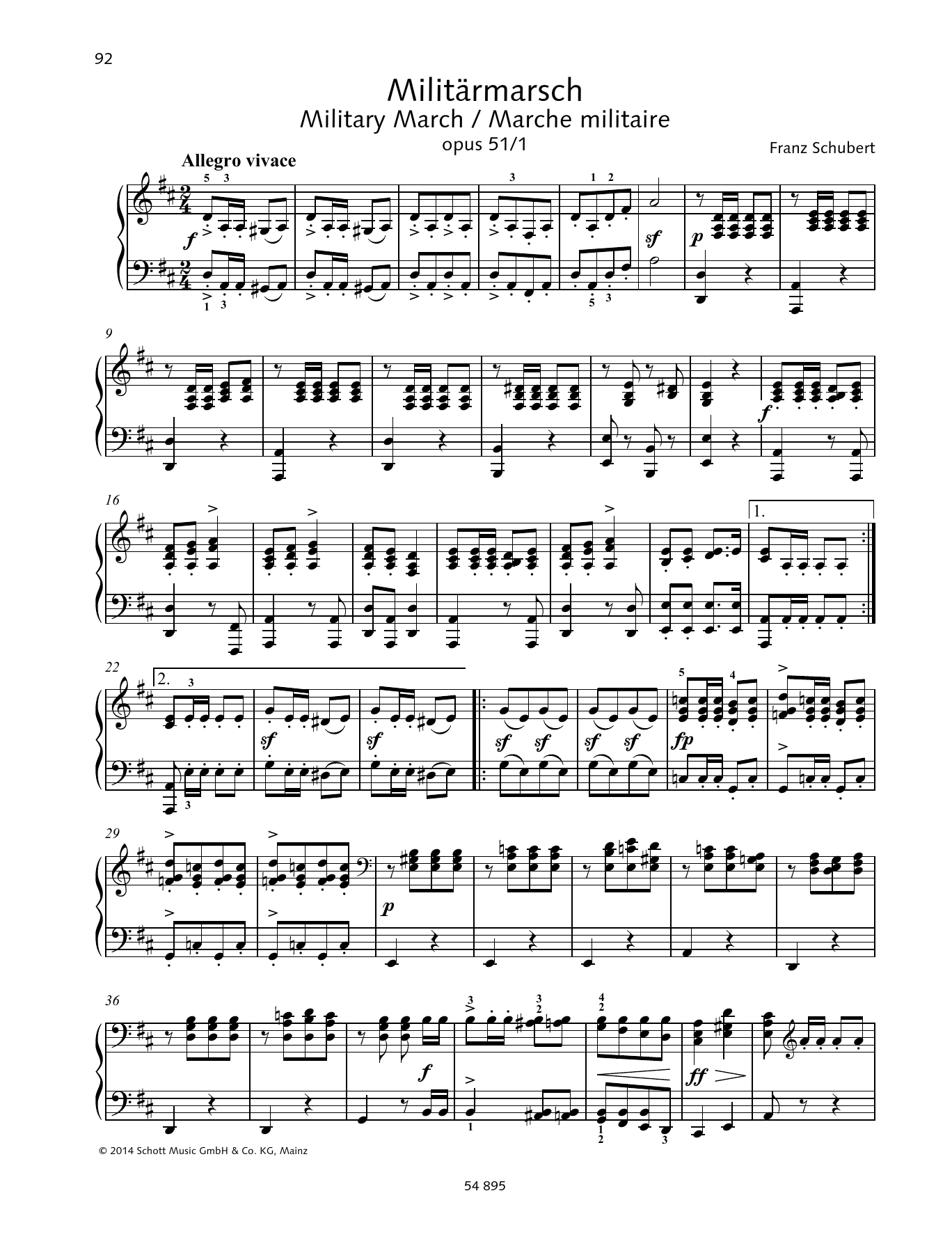 Franz Schubert Military March sheet music notes and chords arranged for Piano Duet
