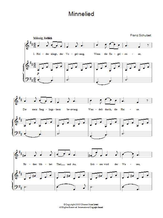 Franz Schubert Minnelied D.429 sheet music notes and chords arranged for Easy Piano