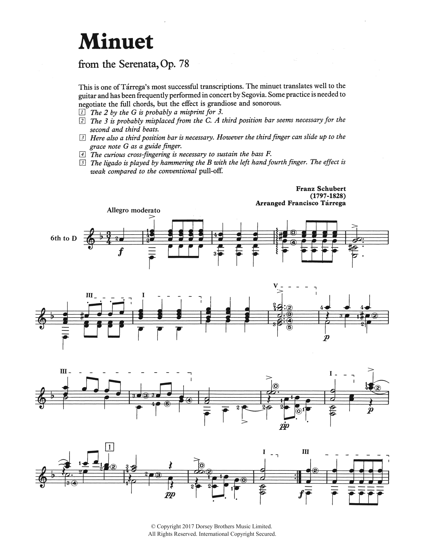 Franz Schubert Minuet (from the Serenata, Op. 78) sheet music notes and chords arranged for Solo Guitar