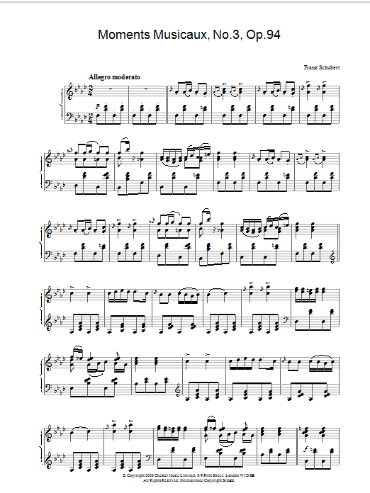 Franz Schubert Moments Musicaux, No.3, Op.94 sheet music notes and chords arranged for Piano Solo
