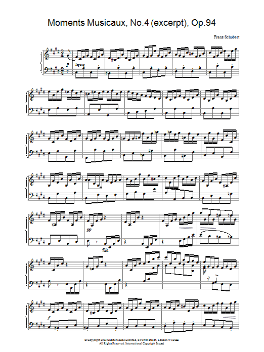 Franz Schubert Moments Musicaux, No.4 (excerpt), Op.94 sheet music notes and chords arranged for Piano Solo