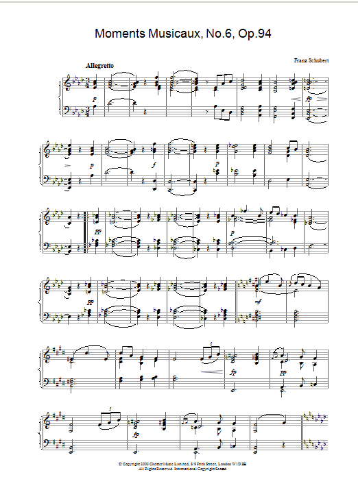 Franz Schubert Moments Musicaux, No.6, Op.94 sheet music notes and chords arranged for Piano Solo