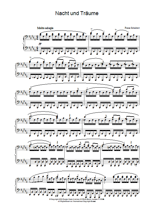 Franz Schubert Nacht und Träume sheet music notes and chords arranged for Piano Solo