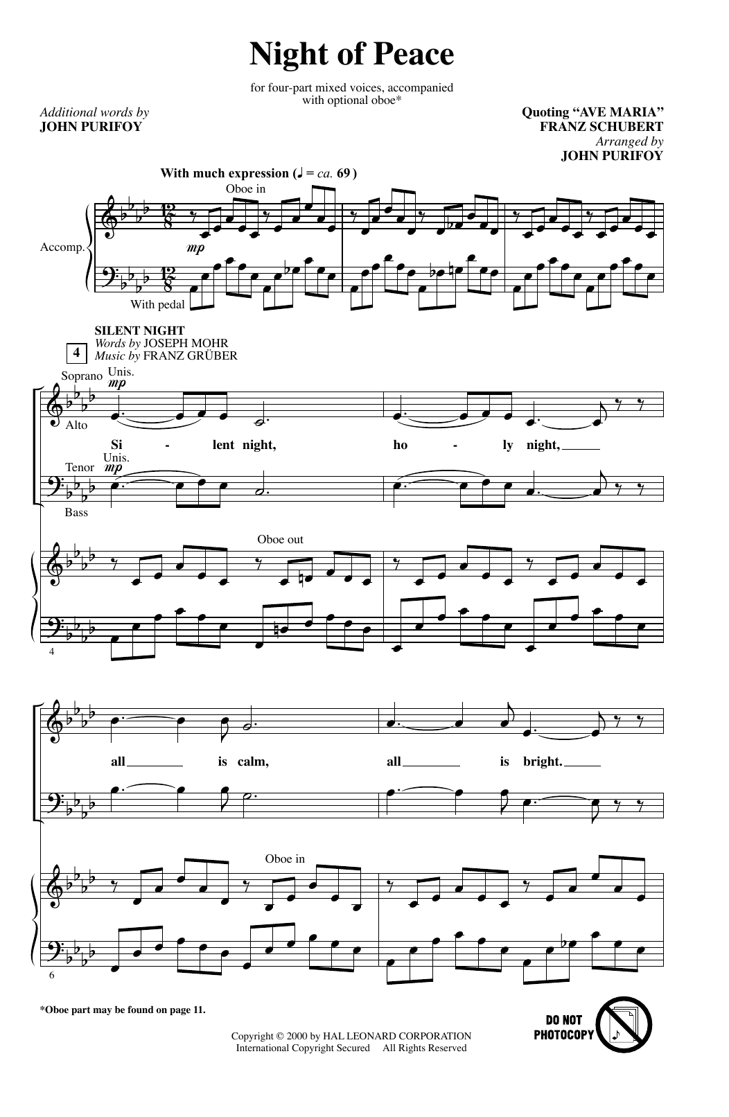 Franz Schubert Night Of Peace (arr. John Purifoy) sheet music notes and chords arranged for SATB Choir