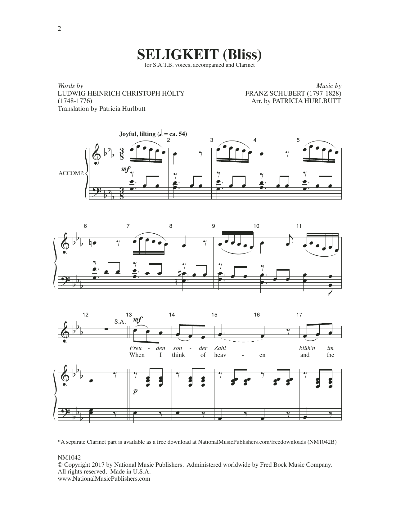 Franz Schubert Seligkeit (Bliss) sheet music notes and chords arranged for SATB Choir