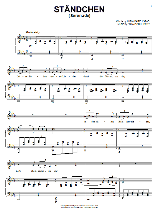 Franz Schubert Serenade (Standchen) sheet music notes and chords arranged for Piano, Vocal & Guitar Chords (Right-Hand Melody)