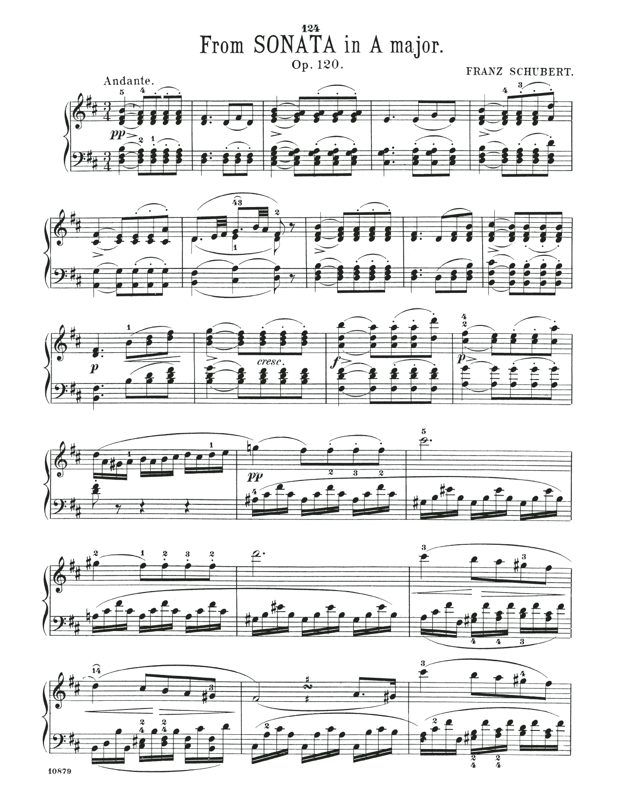 Franz Schubert Sonata In A Major, Op. 120, 2nd mvt sheet music notes and chords arranged for Piano Solo