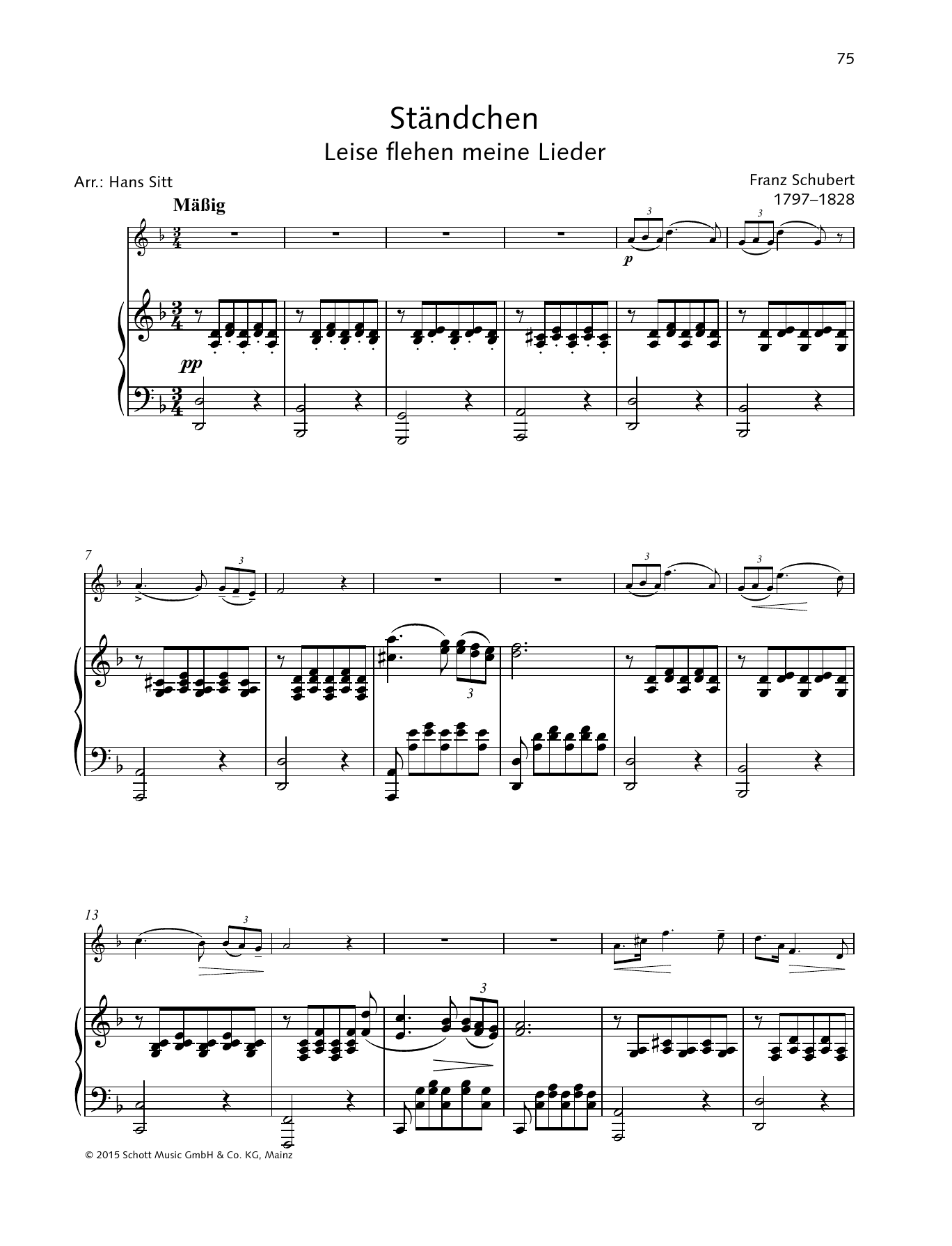 Franz Schubert Ständchen sheet music notes and chords arranged for Piano Solo