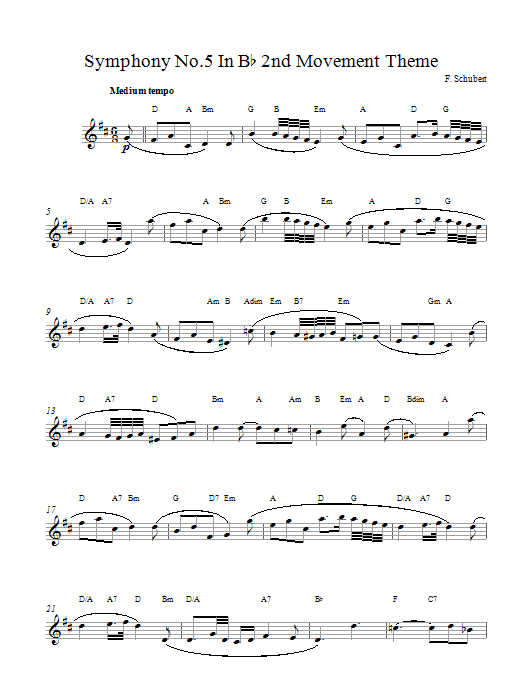 Franz Schubert Symphony No.5 in B Flat Major - 2nd Movement: Andante con moto sheet music notes and chords arranged for Lead Sheet / Fake Book