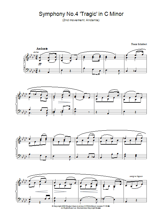 Franz Schubert Symphony No.4 'Tragic' in C Minor - 2nd Movement: Andante sheet music notes and chords arranged for Piano Solo