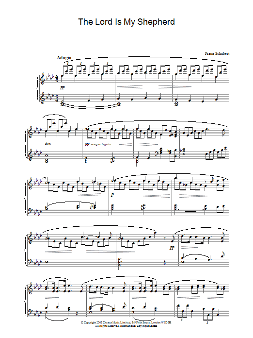 Franz Schubert The Lord Is My Shepherd sheet music notes and chords arranged for Piano Solo
