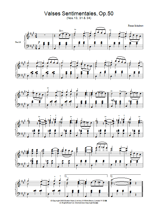 Franz Schubert Valses Sentimentales, Op.50 sheet music notes and chords arranged for Piano Solo