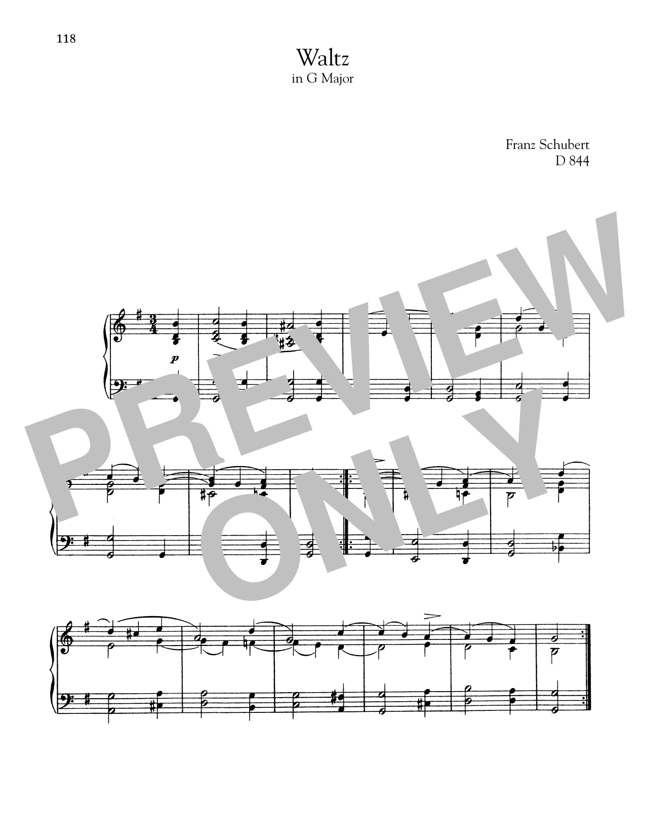 Franz Schubert Waltz In G Major, D. 844 sheet music notes and chords arranged for Piano Solo