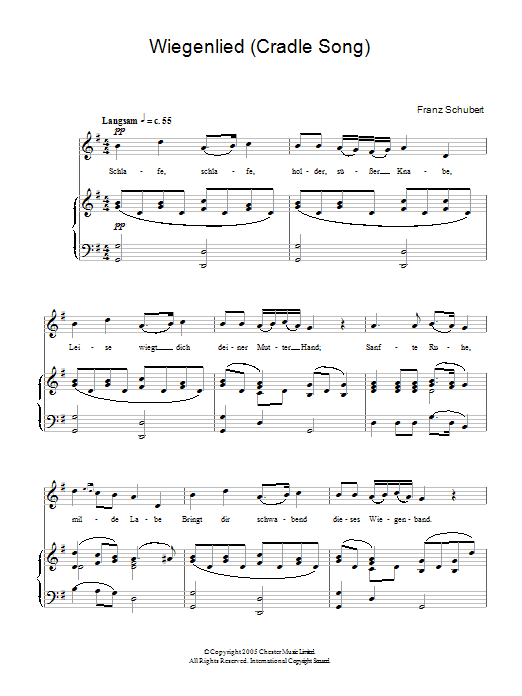 Franz Schubert Wiegenlied (Cradle Song) Op.98 No.2 sheet music notes and chords arranged for Easy Piano