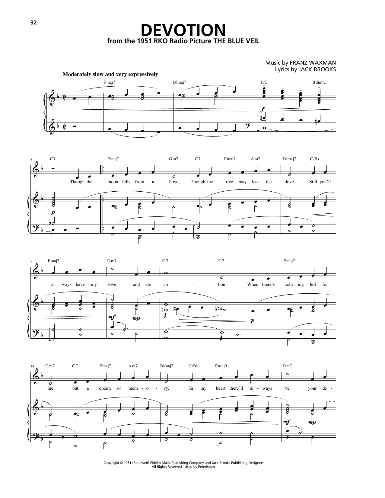 Franz Waxman Devotion sheet music notes and chords arranged for Piano, Vocal & Guitar Chords (Right-Hand Melody)